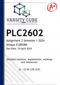 PLC2602 Assignment 2 (DETAILED ANSWERS) Semester 1 2024 (289384)- DISTINCTION GUARANTEED