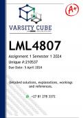 LML4807 Assignment 1 (DETAILED ANSWERS) Semester 1 2024 (210537) - DISTINCTION GUARANTEED