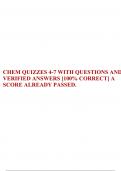 CHEM QUIZZES 4-7 WITH QUESTIONS AND VERIFIED ANSWERS [100% CORRECT] A SCORE ALREADY PASSED.