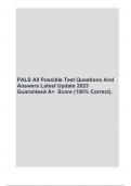 PALS All Possible Test Questions And Answers Latest Update 2023 Guaranteed A+ Score (100% Correct).