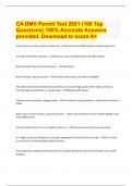 CA DMV Permit Test 2021 (100 Top Questions) 100% Accurate Answers provided. Download to score A+