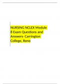 NURSING NCLEX Module 8 Exam Questions and Answers- Carrington College, Reno