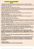 MI Aquatic Pest Management Exam Course MI Aquatic Pest Management Institution MI Aquatic Pest Management Act No. 451, Part 83 - Answer- Pesticide control; gives director of MDA authority to register/certify private and commercial applicators and to prescr