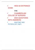 HESI A2 ENTRANCE  EXAM  FOR  CHAMBERLAIN  COLLGE OF NURSING   2023 QUESTIONS  WITH ANSWERS  ANATOMY AND  PHYSIOLOGY (A&P)