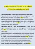 ATI Fundamentals Proctored Exam Practice A, B & Final Exam, ATI Fundamentals Proctored Review 2019 (Verified Answers)