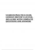 USAREUR PRACTICE EXAM, GERMAN DRIVER’S LICENSE, 2023 GUIDE WITH COMPLETE QUESTIONS AND ANSWERS, USAREUR DRIVER'S TRAINING TEST PREP TO GAIN EUROPEAN DRIVER'S LICENSE and USAREUR (GERMAN DRIVER'S LICENSE) TEST EXAM COMPLETE QUESTIONS AND ANSWERS 2023 GR