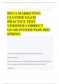 DECA MARKETING CLUSTER EXAM PRACTICE TEST VERIFIED CORRECT GUARANTEED PASS 2023 SPRING