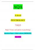 AQA A-level PSYCHOLOGY 7182/3 Paper 3 Issues and options in psychology Question Paper + Mark scheme [MERGED] June 2022