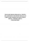 TEST BANK FOR PSYCHOLOGICAL TESTING AND ASSESSMENT 9TH EDITION RONALD JAY COHEN MARK SWERDLIK EDWARD STURMAN ISBN10: 1259870502 ISBN13: 9781259870507