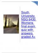 South University NSG 6430 Womens study guide & final exam quiz with answers graded A+