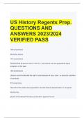 US History Regents Prep. QUESTIONS AND  ANSWERS 2023/2024  VERIFIED PASS