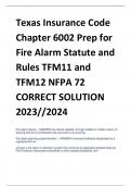 Texas Insurance Code  Chapter 6002 Prep for  Fire Alarm Statute and  Rules TFM11 and  TFM12 NFPA 72 CORRECT SOLUTION  2023//2024