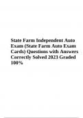 State Farm Independent Auto Exam | State Farm Auto Exam Cards | Questions with Answers Correctly Solved  Graded A+ 2023