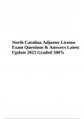 North Carolina Adjuster License Exam Test Questions with Answers | Latest Update 2023 Graded 100%