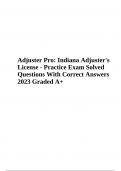 Indiana Adjuster's License - Practice Exam Solved Questions With Correct Answers 2023 Graded A+