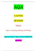 AQA A-LEVEL SPANISH 7692/1 Paper 1 Listening, Reading and Writing Question Paper + Mark scheme [MERGED] June 2022 *JUN227692101* IB/H/Jun22/E9 7692/1 For Examiner’s Use Question Mark