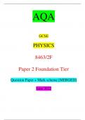 AQA GCSE PHYSICS 8463/2F Paper 2 Foundation Tier Question Paper + Mark scheme [MERGED] June 2022 *jun2284632F01* IB/H/Jun22/E13 8463/2F For Examiner’s Use Question Mark 1 2