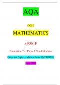 AQA GCSE MATHEMATICS 8300/1F Foundation Tier Paper 1 Non-Calculator Question Paper + Mark scheme [MERGED] June 2022 *jun2283001F01* IB/M/Jun22/E7 8300/1F For Examiner’s Use Pages Mark 2–3 4–5