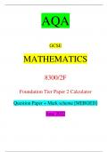 AQA GCSE MATHEMATICS 8300/2F Foundation Tier Paper 2 Calculator Question Paper + Mark scheme [MERGED] June 2022 *jun2283002F01* IB/M/Jun22/E9 8300/2F For Examiner’s Use Pages Mark