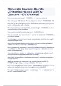 Wastewater Treatment Operator Certification Practice Exam #2 Questions 100% Answered