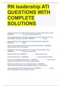 RN leadership ATI QUESTIONS WITH COMPLETE SOLUTIONS