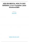 HESI RN MENTAL HEALTH 2022 VERSION 1,2 & 3/ Complete Latest Solutions/Q&A