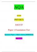 AQA GCSE PHYSICS 8463/1F Paper 1 Foundation Tier Question Paper + Mark scheme [MERGED] June 2022 *jun2284631F01* IB/H/Jun22/E14 8463/1F Time allowed: 1 hour 45 minutes Materials