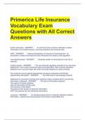 Primerica Life Insurance Vocabulary Exam Questions with All Correct Answers