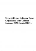 Texas All Lines Adjuster Test Questions and Answers 2023 (Already Graded A)