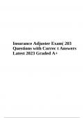 Insurance Adjuster Test Questions with t Answers Latest 2023 (Already Graded A+)