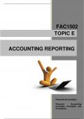 FAC3704 Financial Accounting I Financial Accounting Concepts, Principles and Procedures ACCOUNTING REPORTING 