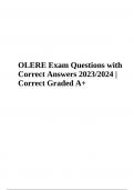 OLERE Exam Practice Questions with Correct Answers | OLERE Exam Questions With Correct Answers & OLERE Exam Questions With Correct Answers, Latest Updated 2024/2025 (GRADED)