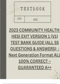 2023 COMMUNITY HEALTH  HESI EXIT VERSION 1 (V1) TEST BANK GUIDE (ALL 55 QUESTIONS & ANSWERS)  : Next Generation Format ALL 100% CORRECT – GUARANTEED A++