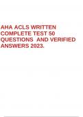 AHA ACLS WRITTEN COMPLETE TEST 50 QUESTIONS AND VERIFIED ANSWERS 2023.