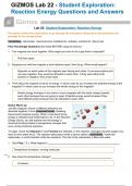 GIZMOS Lab 22 - Student Exploration: Reaction Energy Questions and Answers.