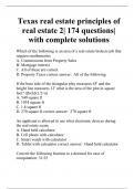 Texas real estate principles of real estate 2| 174 questions| with complete solutions