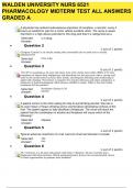 WALDEN UNIVERSITY NURS 6521 PHARMACOLOGY MIDTERM TEST ALL ANSWERS GRADED A