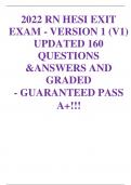 2022 RN HESI EXIT EXAM - VERSION 1 (V1) UPDATED 160 QUESTIONS &ANSWERS AND GRADED - GUARANTEED PASS A+!!! 