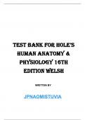 Test Bank for Hole’s Human Anatomy and Physiology, 16th Edition, Charles Welsh, Cynthia Prentice-Craver