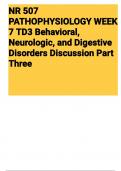 NR 507 PATHOPHYSIOLOGY WEEK 7 TD3 Behavioral, Neurologic, and Digestive Disorders Discussion Part Three WITH COMPLETE SOLUTIONS A+ RATED