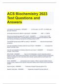 ACS Biochemistry 2023 Test Questions and Answers