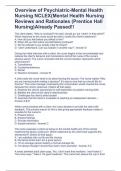 Overview of Psychiatric-Mental Health Nursing NCLEX(Mental Health Nursing Reviews and Rationales (Prentice Hall Nursing)Already Passed!!