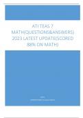 ATI TEAS 7  MATH(QUESTIONS&ANSWERS) 2023 LATEST UPDATE(SCORED  88% ON MATH)