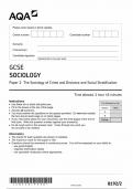 AQA GCSE SOCIOLOGY PAPER 2 -THE SOCIOLOGY OF CRIME AND DEVIANCE AND SOCIAL STRATIFICATION JUNE 2022 -QUESTION PAPER