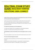 DDA FINAL EXAM STUDY GUIDE 2023/2024 VERIFIED  SOLUTIONS 100% CORRECT