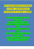 Test Bank for Essentials of Human Anatomy & Physiology 10th Edition by Elaine N. Marieb | Complete Chapters | 100 % Verified