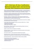 DCF Child Care 40 Hour Certification- Behavioral Observation and Screening (Florida) 2023 Questions And Answers