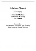 Financial Markets Institutions and Money 3rd Edition By David Kidwell, Mark  Anup, Basu Liam, Docherty Paul (Solution Manual)