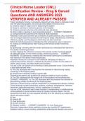 Clinical Nurse Leader (CNL) Certification Review - King & Gerard Questions AND ANSWERS 2023 VERIFIED AND ALREADY PASSED