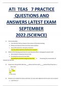 ATI TEAS 7 PRACTICE QUESTIONS AND ANSWERS LATEST EXAM SEPTEMBER 2022(SCIENCE)